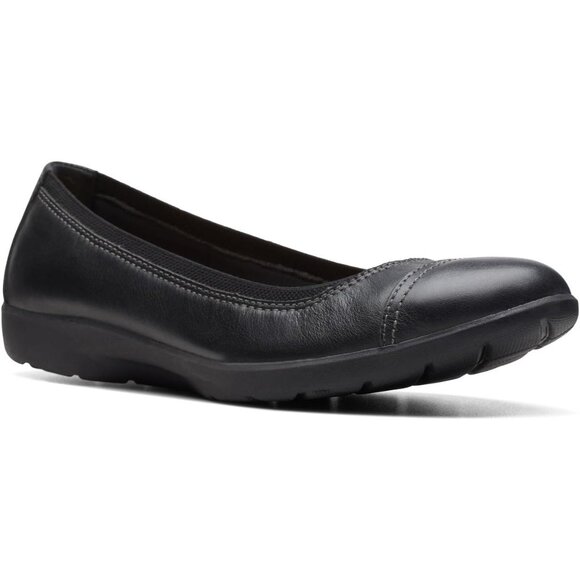 Clarks Womens Black Leather Closed Pointed Toe Meadow Opal Ballet Flat Shoes - Picture 2 of 9